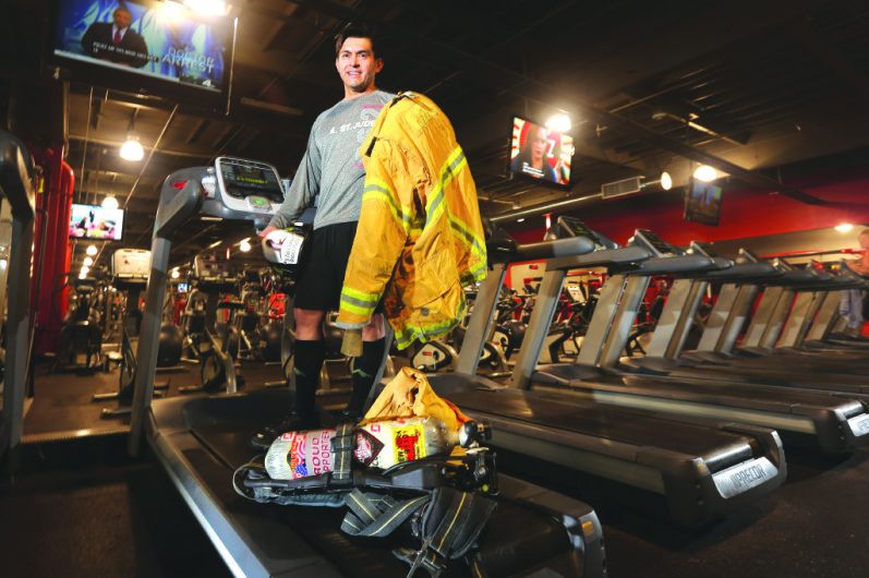 Jose Zambrano on a treadmill with his uniform.