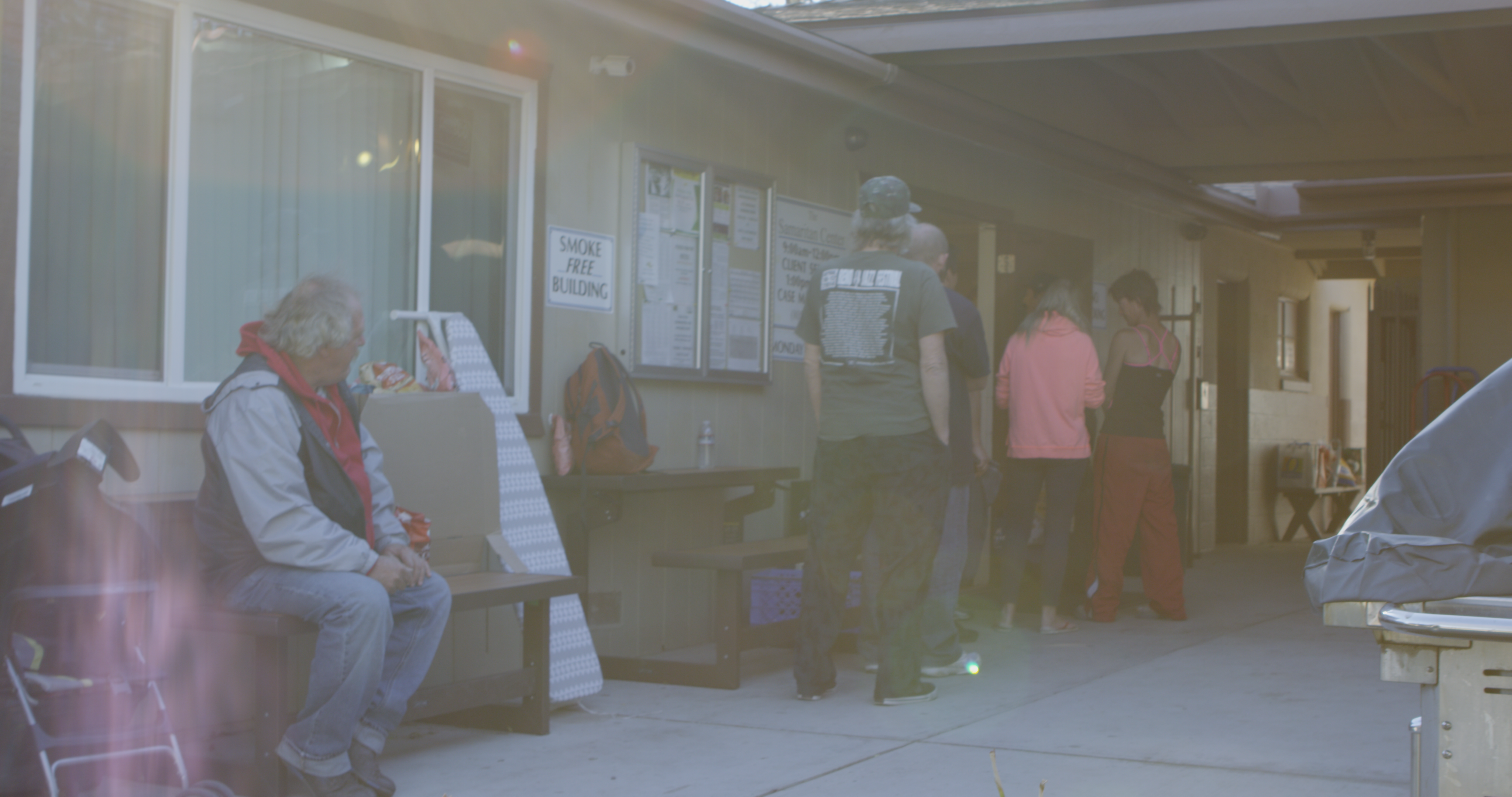 homeless people in a queue at the Simi Valley Samaritan Center